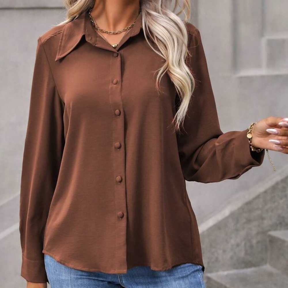 New brown button down long sleeve top